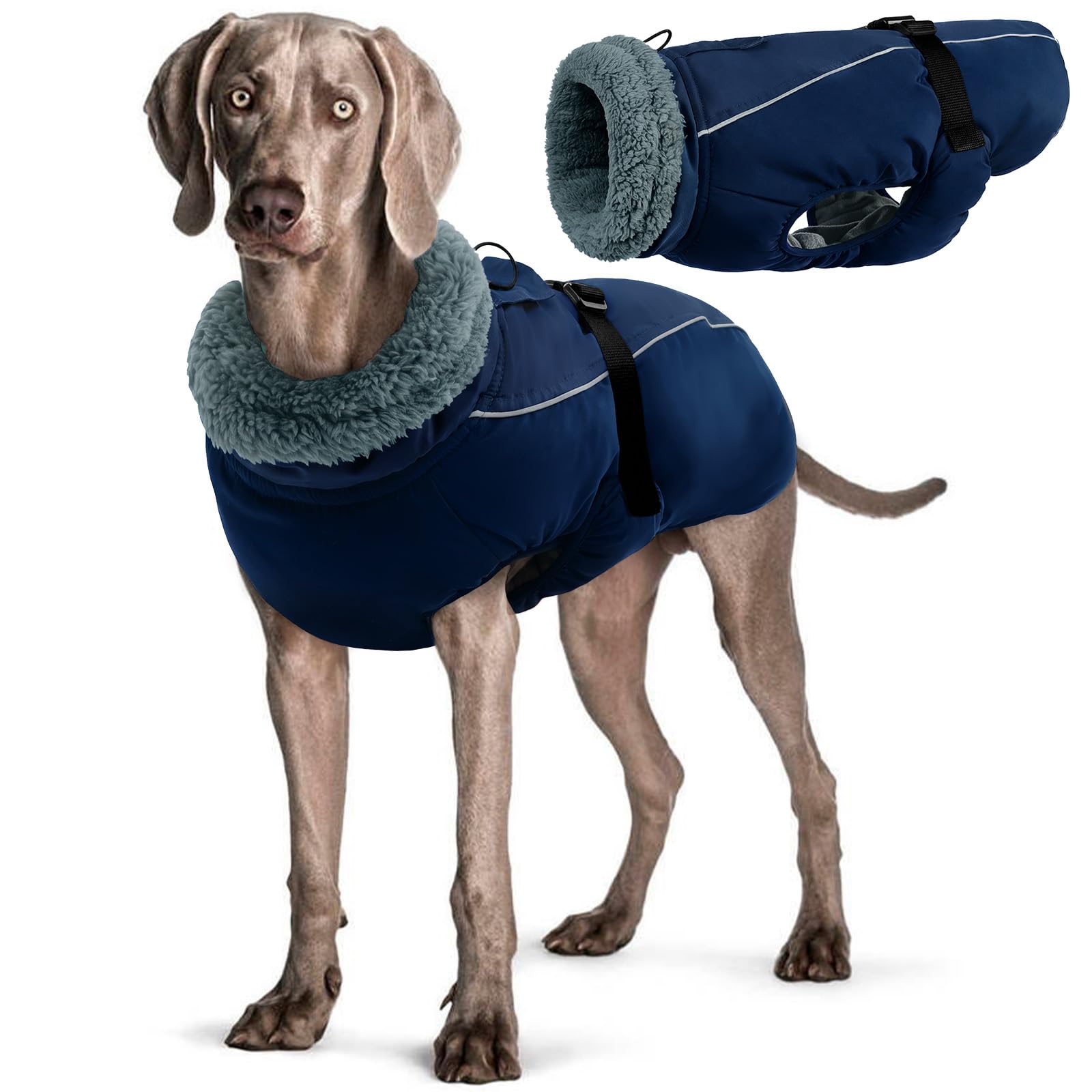 Dog Winter Coat, Soft Polar Fleece Lined Warm Dog Jacket, Waterproof Windproof Dog Vest for Cold Weather, Reflective Adjustable Turtleneck Cozy Dog Coat with Harness Hole for Small Medium Large Dogs
