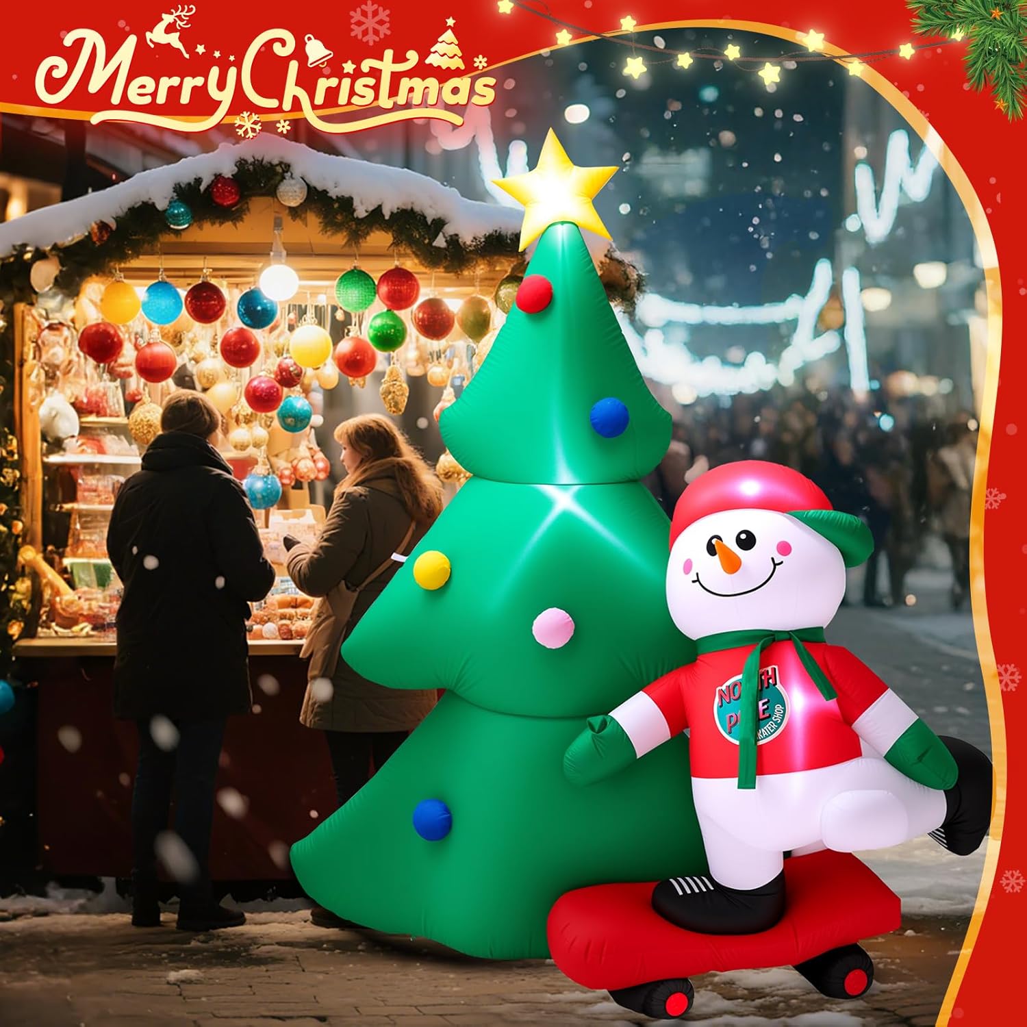 7 FT Christmas Tree Inflatables Outdoor Decortaion, Large Blow Up Christmas Tree with Scooter Boy Snowman, Light Up Inflatable Christmas Decoration for Yard Lawn, Garden, Party - Image 7