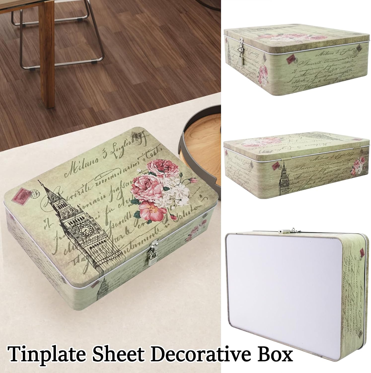 DreamsEden Decorative Keepsake Box with Hinged Lid and Small Lock, Large Letter Size, Tin Sheet Metal - Storage Memory Box for Keepsakes, Cards, Letters, Seed, Kids Gifts image 5