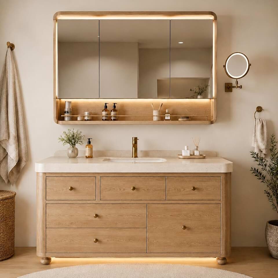 108 in Freestanding Single Sink Bathroom Vanity with LED Mirror
