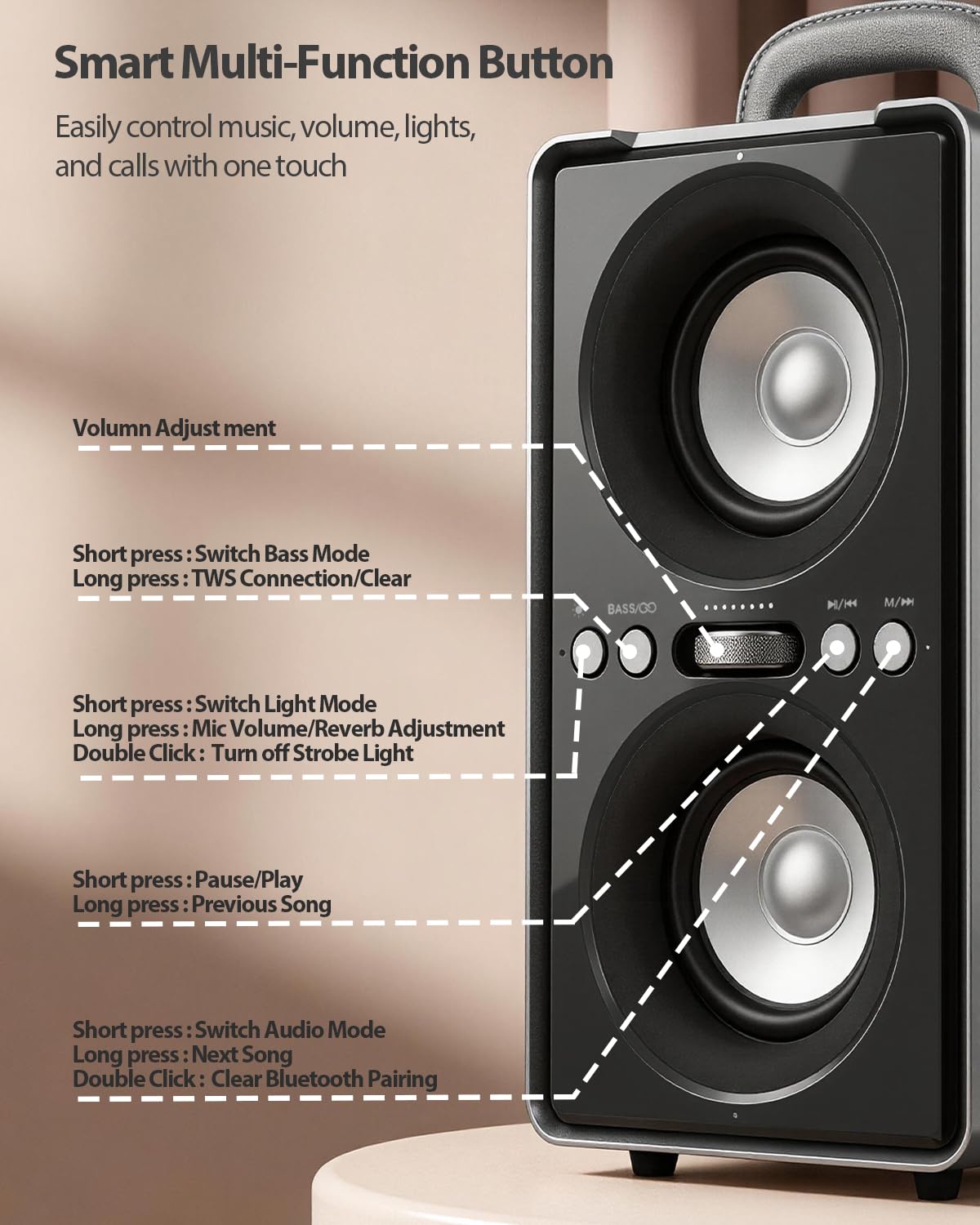 Cassa Bluetooth Portatile, 240W (Peak) Altoparlante Bluetooth Suono Potente e Nitido, Bassi Profondi, 20H, TWS Stereo Speaker, per Party, Campeggio, Spiaggia, Home e Outside (Black)