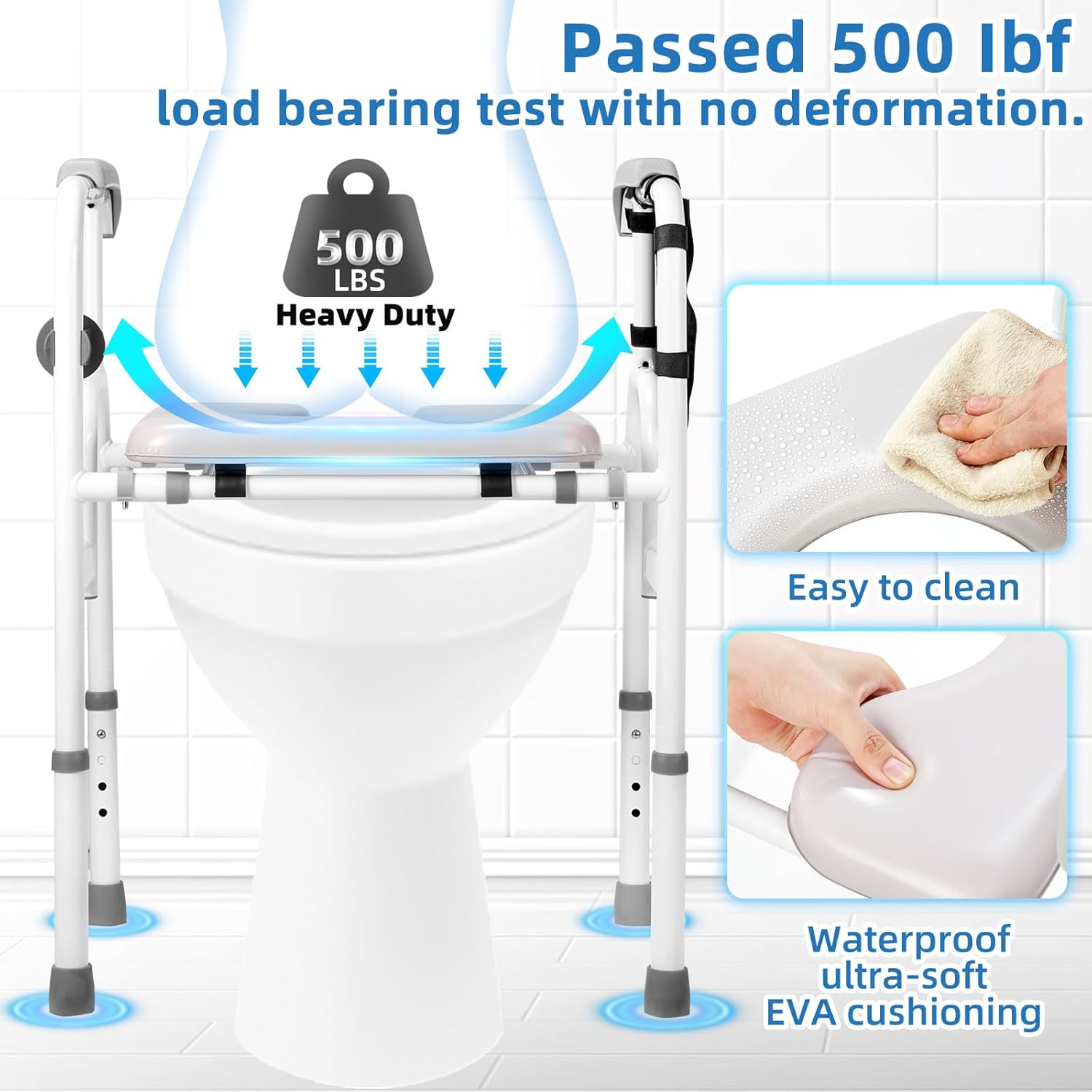 Heavy-Duty Bedside Commode 3-in-1Toilet Commode Chair Extra-Wide Seat 500 Pound Weight Capacity Bucket with Lid Included Adjustable Height & Width for Seniors Disabled Patient Home Care