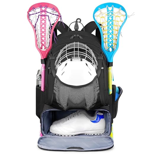 YOREPEK Lacrosse Bag Large Capacity, Lacrosse Backpack Holds All Lacrosse or Field Hockey Equipment, Two Stick Holders and Separate Cleats Compartment