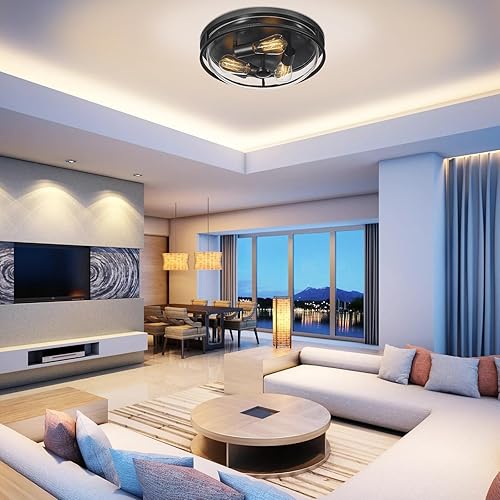 Miniatura 5 de Luminzone Lámpara de techo de montaje empotrado de 16 pulgadas con pantalla de vidrio transparente, 3 luces para interiores y exteriores, luces de