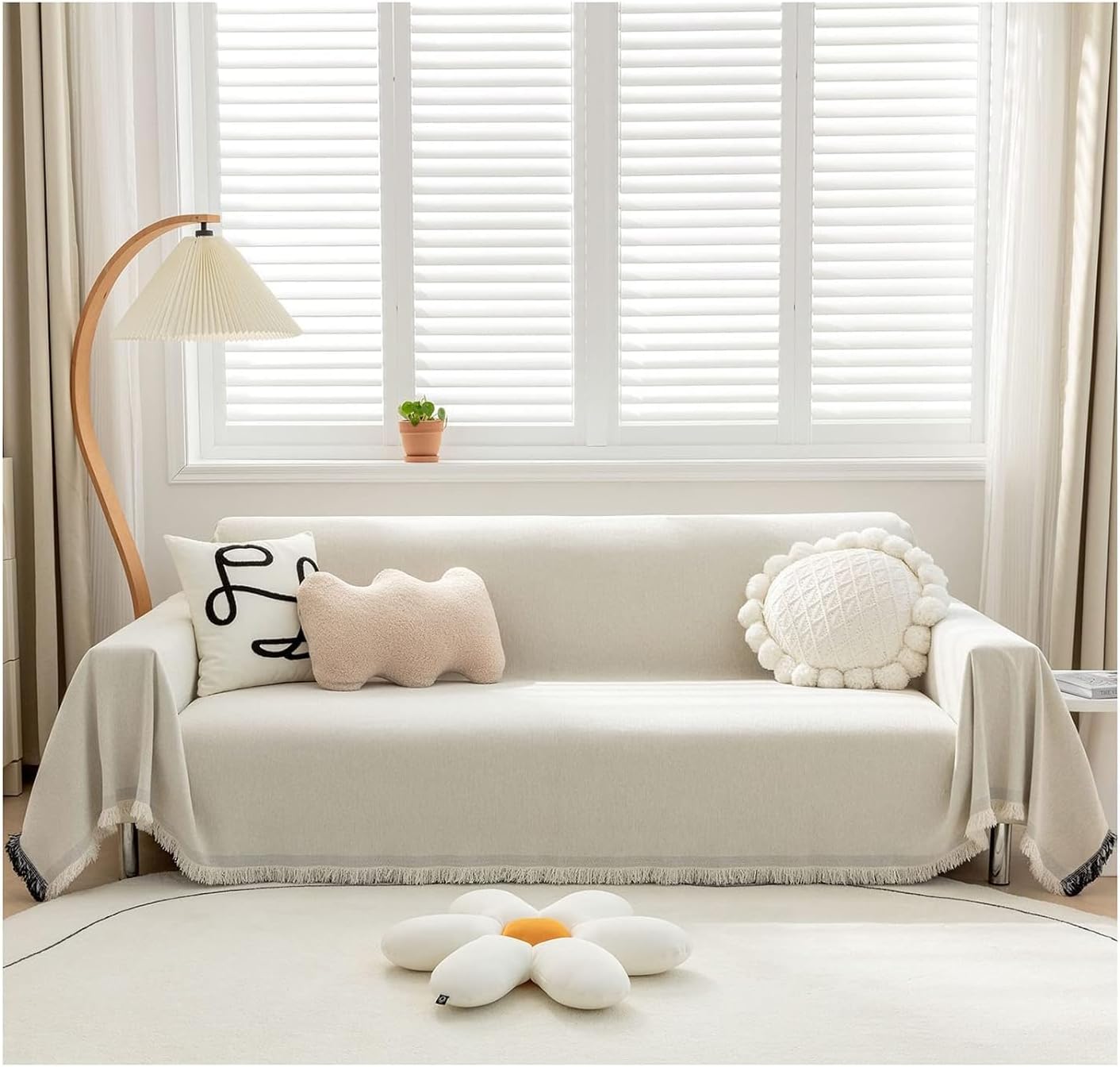 KAISUN Sofa Cover 2 3 4 Seater Multifunctional Decorative Sofa Throw with Tassels L U Shape Corner Sofa Towel Washable (Colour: Beige, Size: 180 x 90 cm)