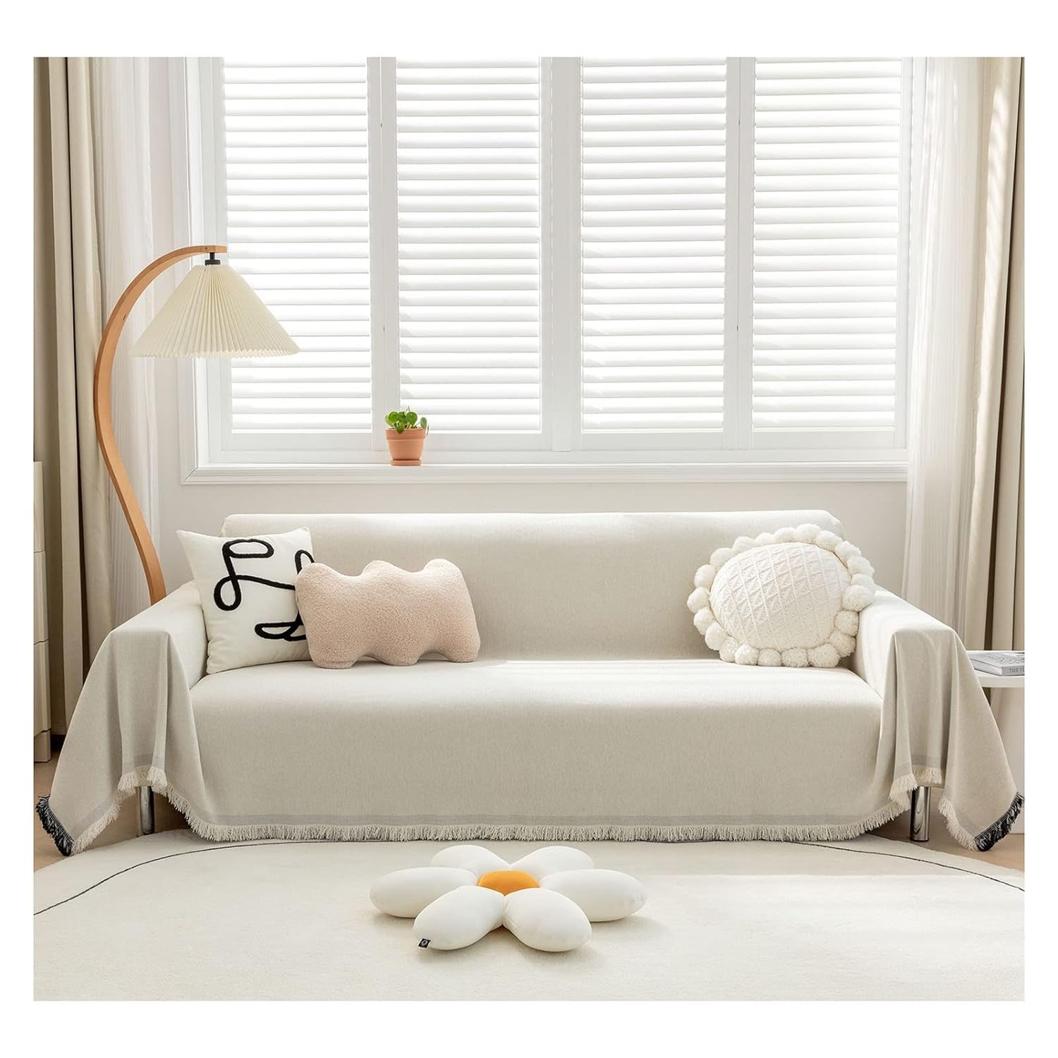 KAISUN Sofa Cover 2 3 4 Seater Multifunctional Decorative Sofa Throw with Tassels L U Shape Corner Sofa Towel Washable (Colour: Beige, Size: 180 x 90 cm)