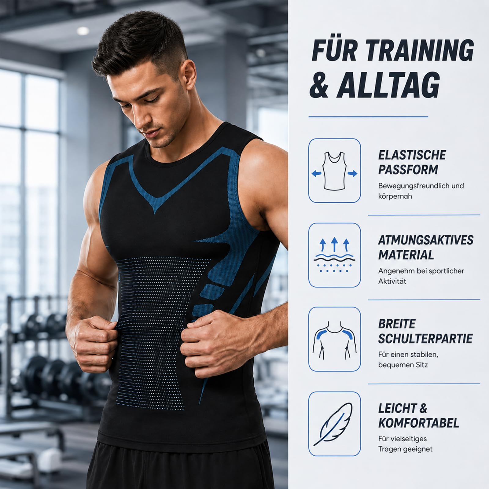 Slimpur Kompression Shirt, Slimx Slimpur Kompressions-Shirt Bauchweg Herren, Schnelltrocknend, Atmungsaktiv, Leicht und Bequem, für Fitness und Alltag