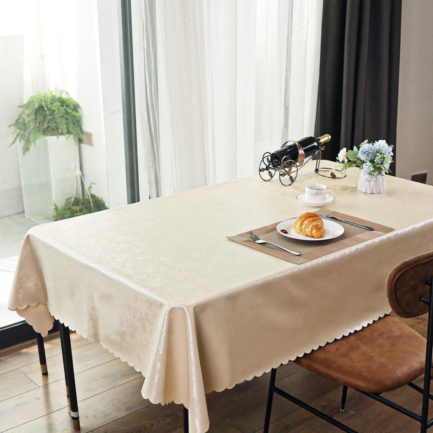 Up To 50% OFF Rectangular Vinyl Tablecloth Waterproof Oil-Proof Non-Slip Spill-Proof Durable Tablecloth Washable Dust-Proof Table Cover for Kitchen Dinning Party(Beige, 60X104 Rectangle/Oblong)
