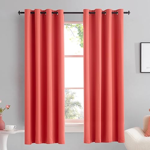 Cortinas coral para oscurecer la habitación (52 pulgadas de ancho x 72 pulgadas de largo, fácil de colgar), para sala de estar, dormitorio,