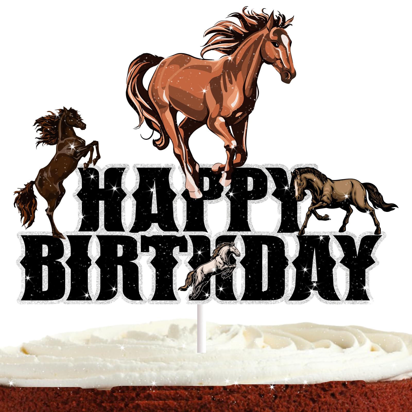 Pferderennen-Kuchenaufsatz Mit Glitzer | Western Cowboy/Cowgirl Thema | Ca. 13x13 Cm, Doppelseitig Bedruckt