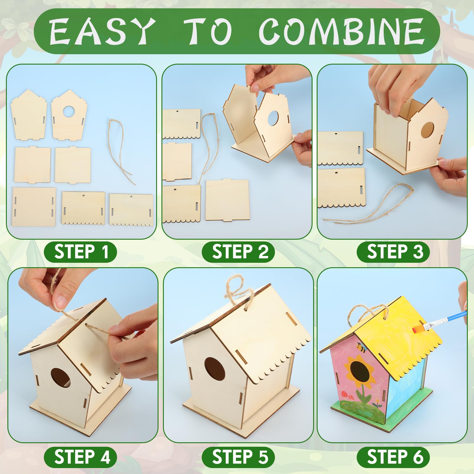DoubleFill 30 Stück Vogelhäuser aus Holz, Großpackung für Kinder, unlackiertes Holz, Vogelhäuser für Kinder, Holzhandwerksprojekte, Kits für Heimwerker, Holzkunst und Handwerk für Mädchen, Jungen