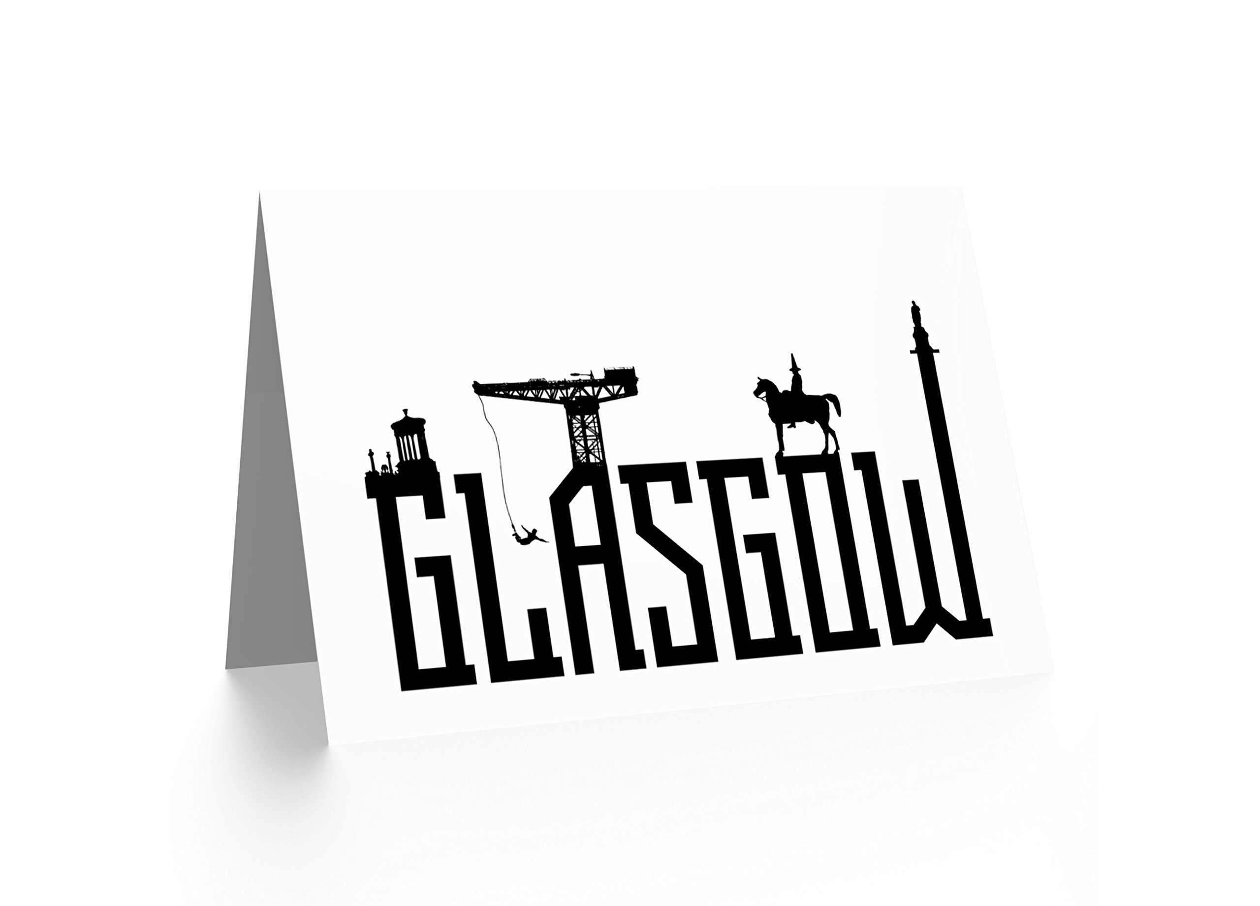 Wee Blue Coo Glasgow City Scotland Landmarks Typography Silhouettes Greetings Card