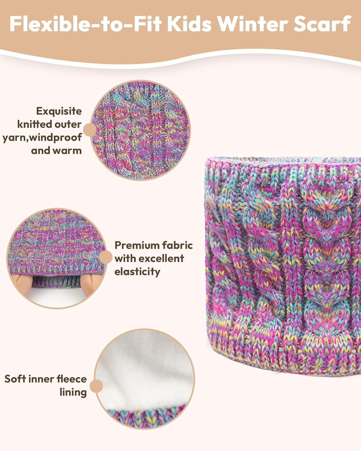 Kids Winter Hat Gloves Scarf Set, Toddler Children Girls Boys Beanie Hat Knitted Mittens & Neck Gaiter Warmer for Kids 3-10 - Image 3