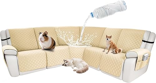 Miniatura 127 de Fundas impermeables para sofá reclinable seccional en forma de L, funda para sofá seccional reclinable de 7 piezas, antideslizante, lavable, juego