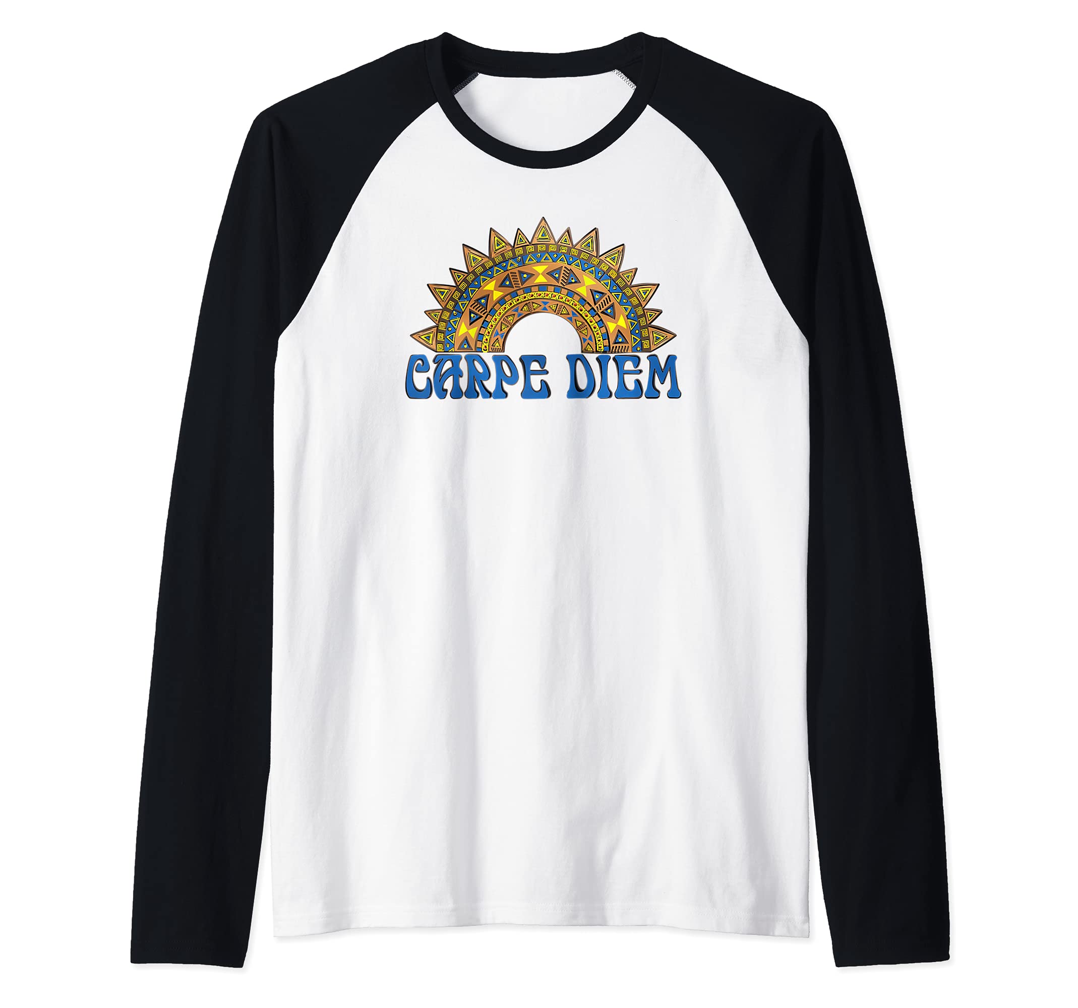 CARPE DIEM Latin - Indigenous Mandala 4 - Fan Fun Raglan Baseball Tee, Black