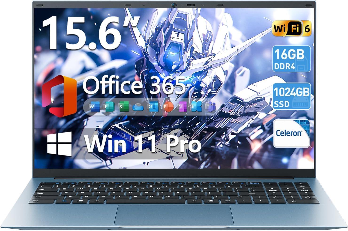 Naclud 15.6 Inch Laptop Computer, Windows 11 Laptops with 16GB RAM 1024GB SSD, Celeron N5100, Office 365, IPS FHD, WiFi 6, 53.2WH Battery, 180° Viewing, HDMI, Cooling Fan, for Business and Students