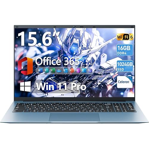 Naclud 15.6 Inch Laptop Computer, Windows 11 Laptops with 16GB RAM 1024GB SSD, Celeron N5100, Office 365, IPS FHD, WiFi 6, 53.2WH Battery, 180° Viewing, HDMI, Cooling Fan, for Business and Students