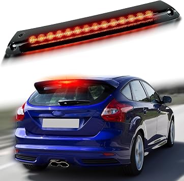 Full LED 3rd Third Brake Light Replacement for Ford Focus Hatchback & Fiesta Hatchback 2012-2018,Roof Center High Mount Stop Lamp Smoked Lens Assembly