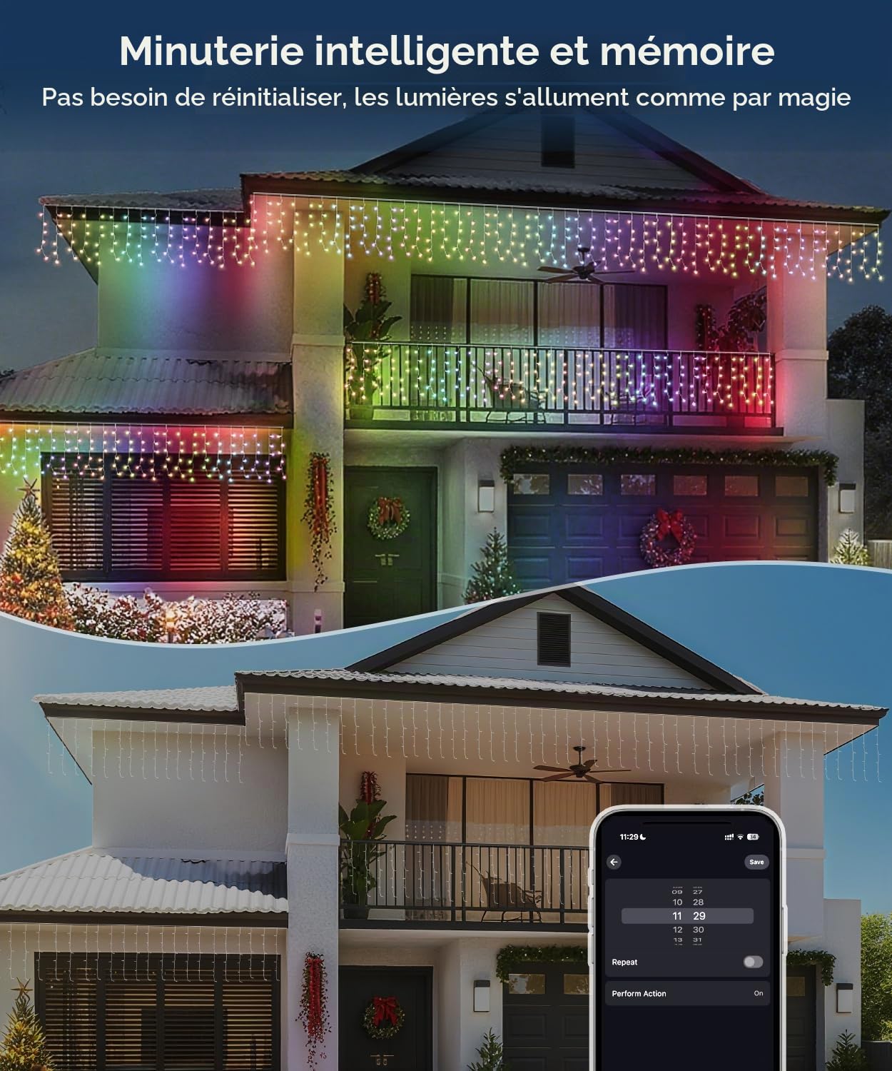 Quntis Rideau Lumineux Noel Exterieur avec APP & Télécommande, 5M×0.6M Rideau LED Lumineux Intelligentes, 16 Millions de Couleurs & 60+ Modes Guirlande Lumineuse Rideau, Luminosité Réglable