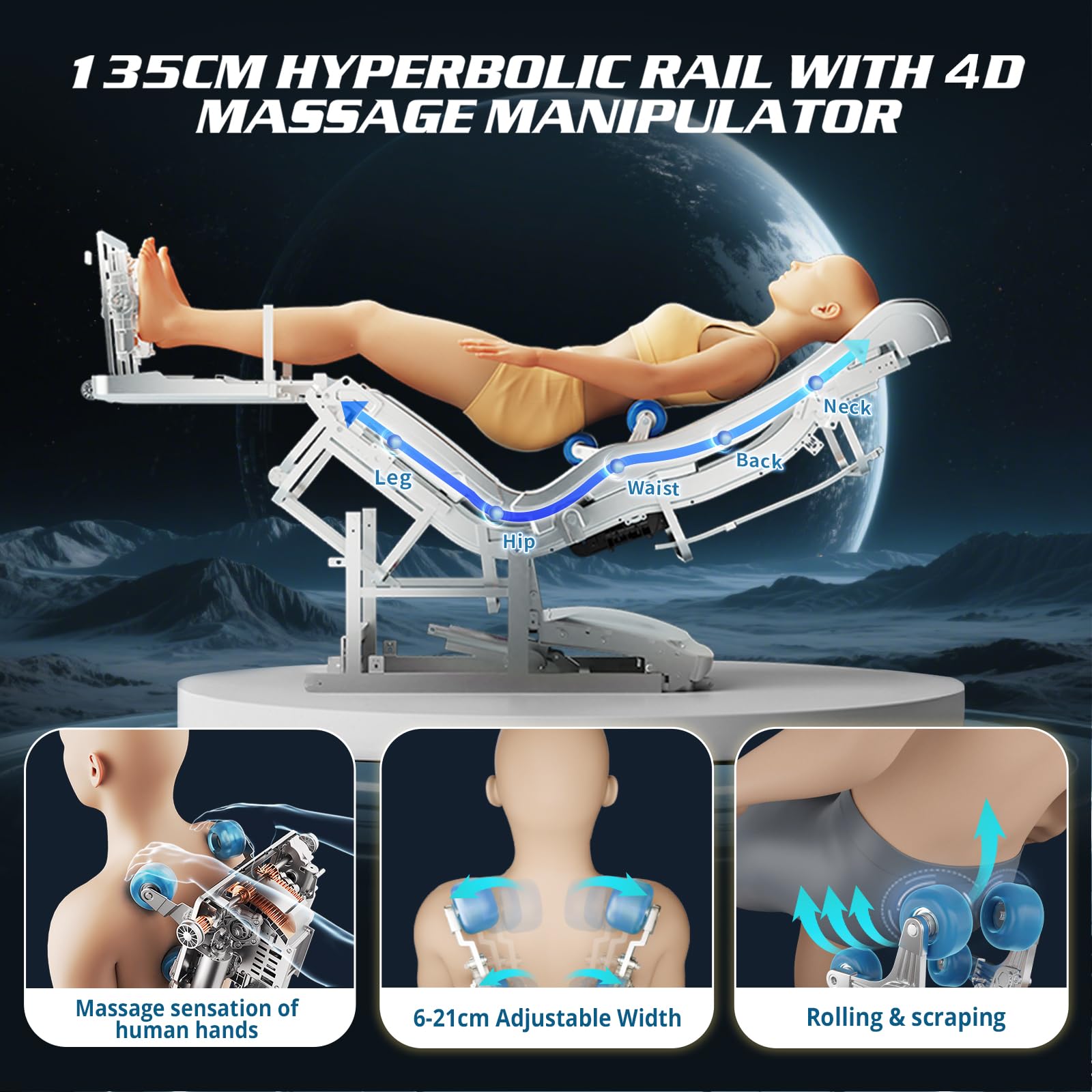 HealthRelife 4D Massagesessel mit Zero Gravity, SL-Schiene, 3D-Heizsystem, Schaukelfunktion, Shiatsu-Massage, Touchscreen-Steuerung Schwarz