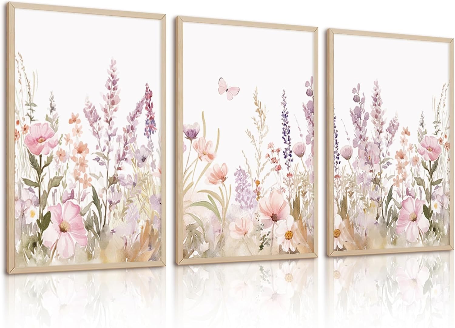Nursery Girl Floral Wall Art Watercolor Wildflower Canvas Wall Decor Pruple Pink Flower Pictures Nursery Floral Art Prints Girl Room Wildflower Poster for Bedroom Bathroom 12x16 Inch Unframed Set of 3 12''x16'' Unframed Purple Bouquets Art