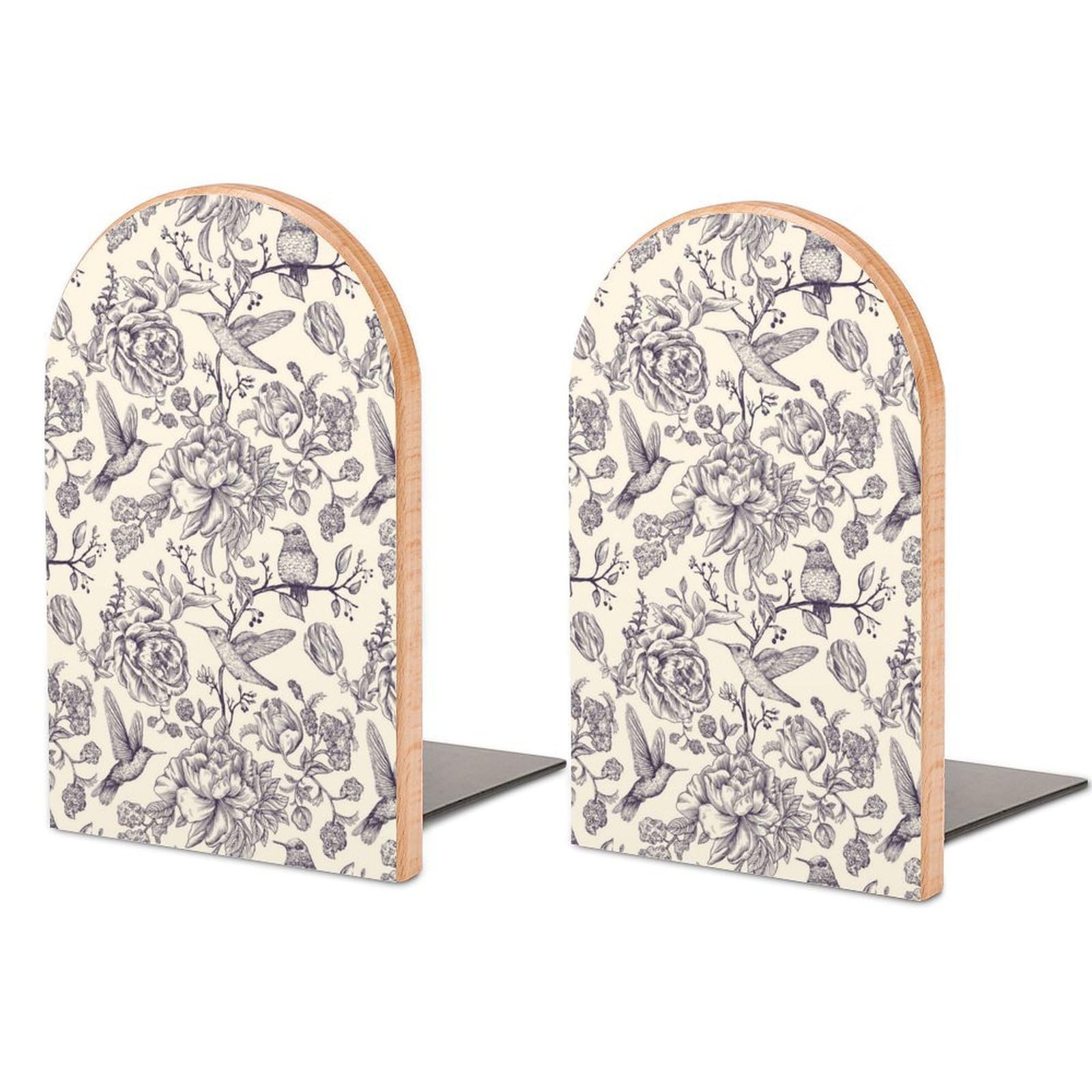 Vector Seamless Floral Grunge Pattern Beech Wood Bookends Heavy Duty Book Organizers Desktop File Holder for Office Home Bookshelf