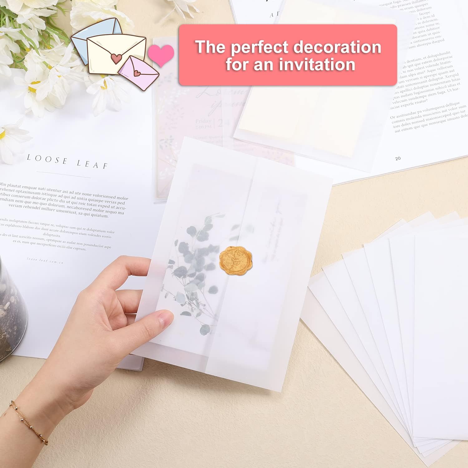 招待状用ベラム紙 120枚 5x7インチ 半透明 ベラムジャケット ラップジャケット 結婚式の招待状、ベビーシャワー、誕生日用