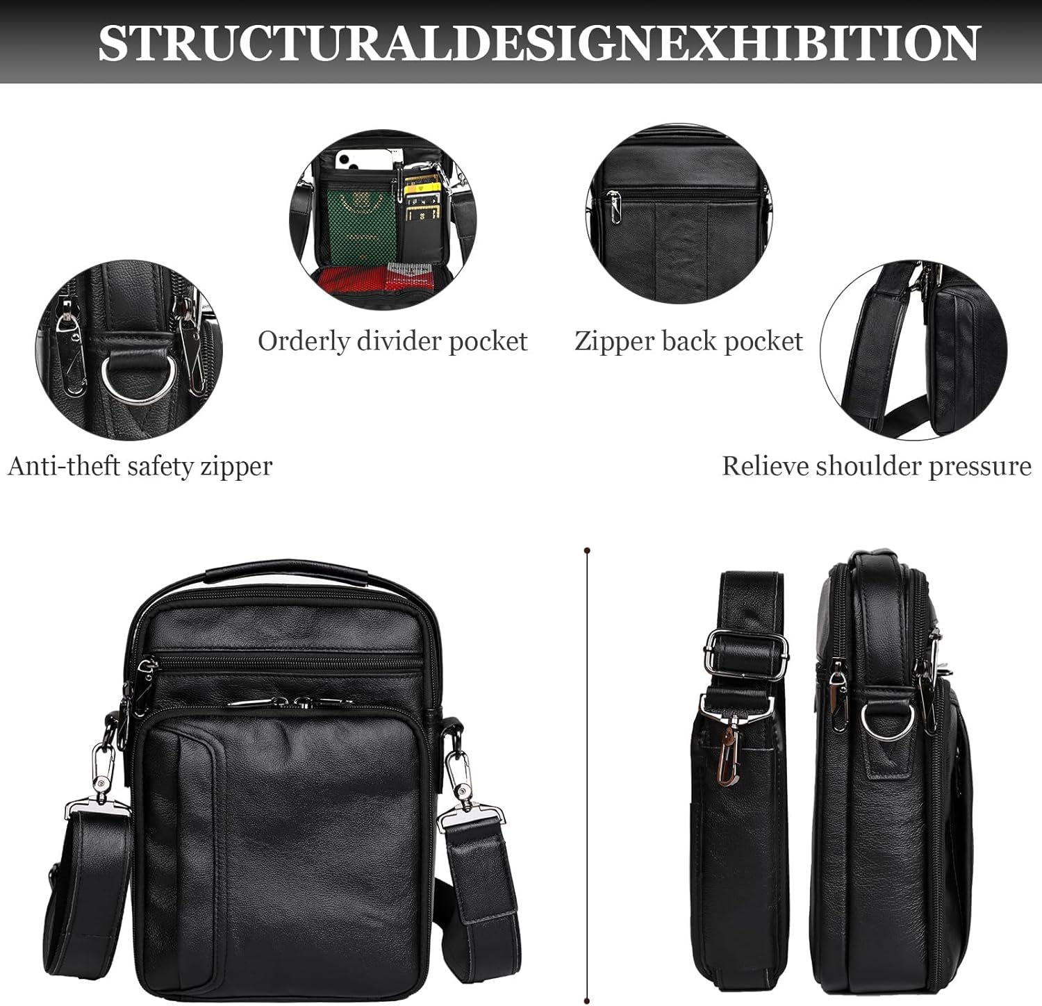 Leather Small Messenger for Men - Women Shoulder Chest Travel Bag - Crossbody Bag - Image 5