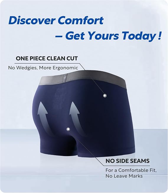 Separatec Men's Boxer Briefs Dual Pouch, Stretch Underwear Bamboo Fibre Moisture-Wicking Breathable Smooth Mens Boxer Shorts Long Multipack