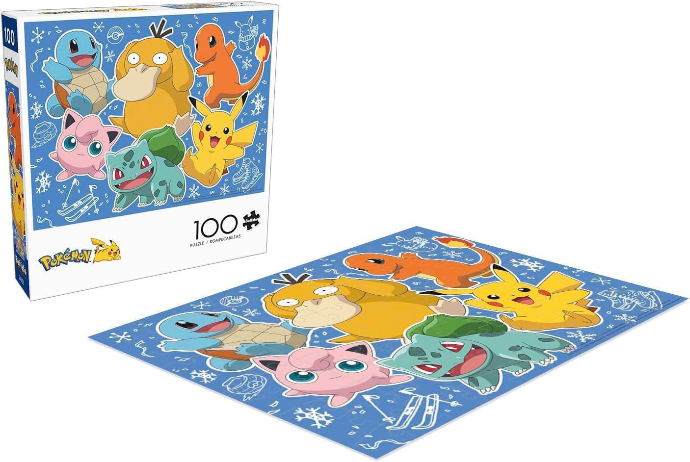 Buffalo Games - Pokémon- Kanto Holiday - 100 Piece Winter Jigsaw Puzzle - Colorful, Christmas Puzzles for Kids and Families– Precision-Cut Pieces, Festive Artwork, Hours of Relaxing Fun