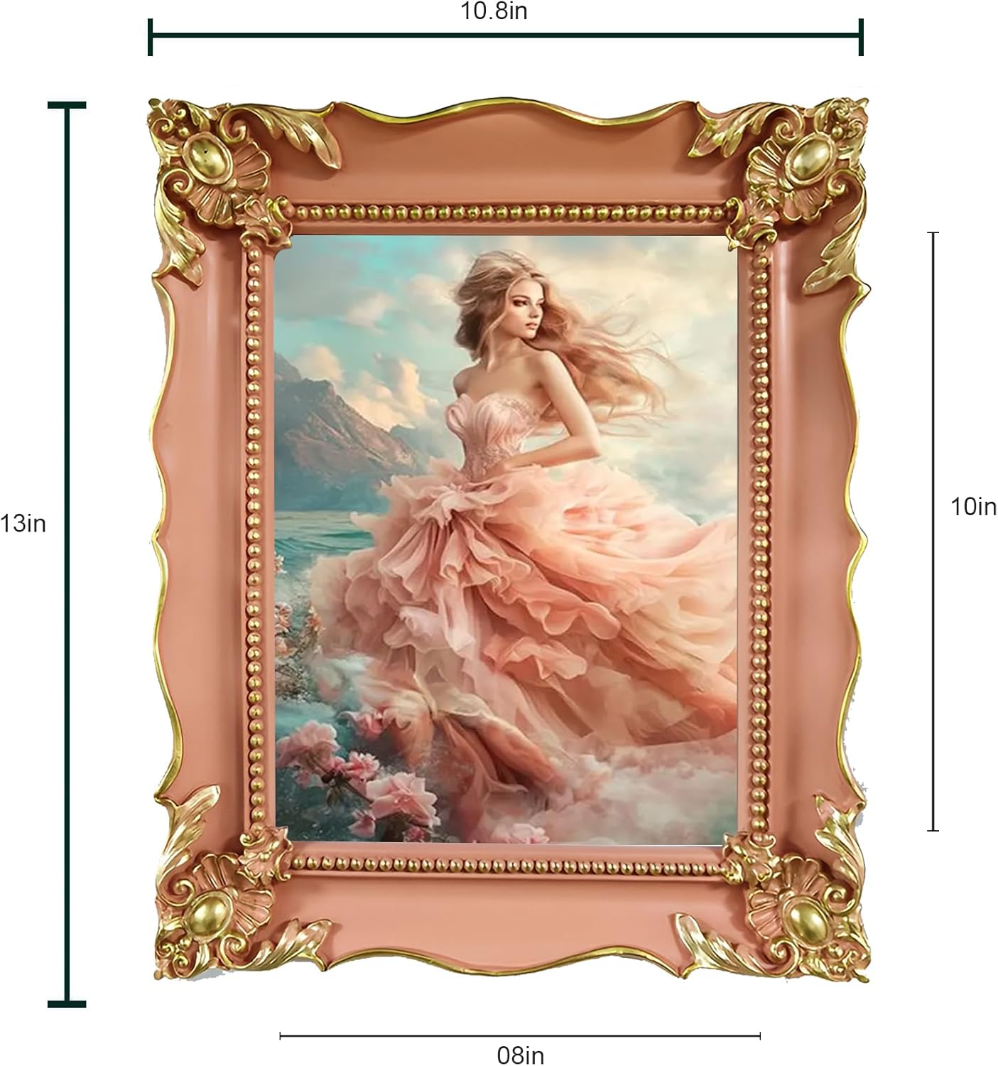 Gothic Picture Frame 8x10 Pink - Vintage Ornate Photo Frame, Antique Baroque Victorian Style Wall or Tabletop Display, Elegant Home Decor for Photos, Art, and Portraits