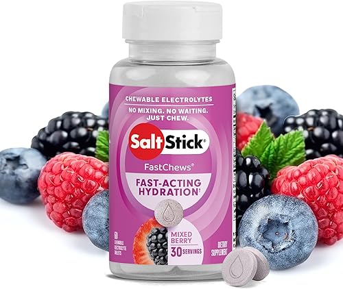 SaltStick FastChews, tabletas de repuesto de electrolitos para rehidratación, ejercicio, senderismo y recuperación deportiva, botella de 60 tabletas