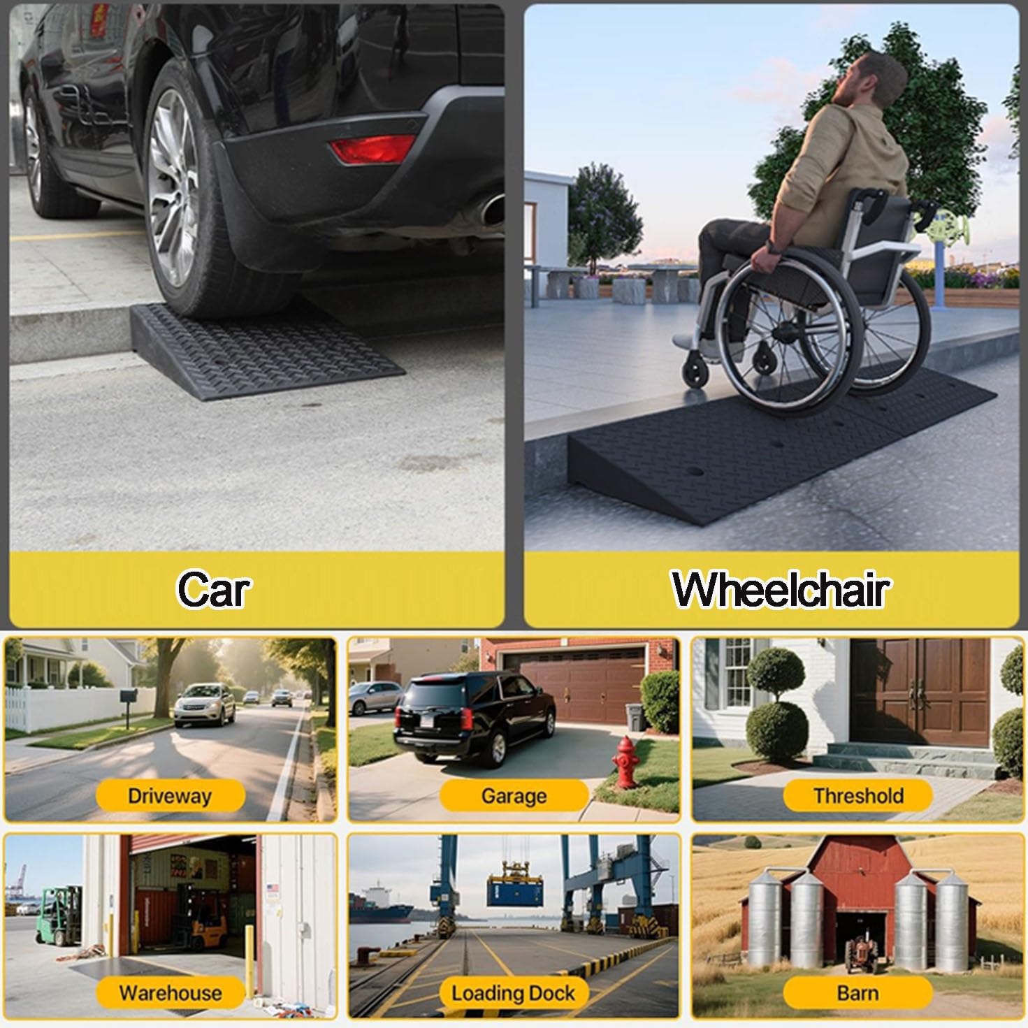 Rampe in Gomma per Marciapiedi,Rampe di Soglia Resistenti,Altezza 10 11 12 13 14 15 cm, per Vialetti d'accesso, Scooter per Disabili/Porte/Gradini(Height 12cm (4.7 inch))