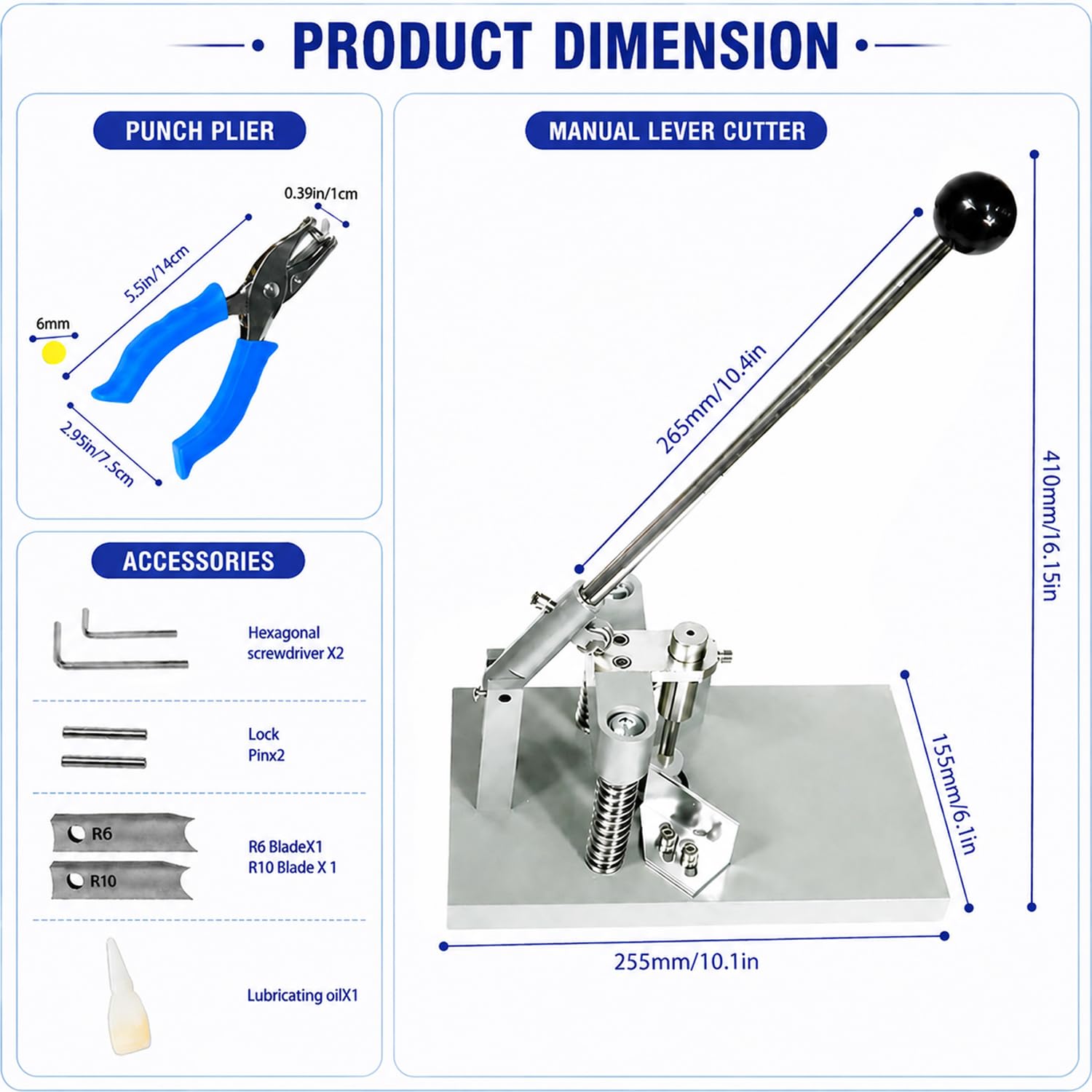 Robuster Eckenrunder, 30 mm dick, manueller Eckenrunder, Papierstanzmaschine mit R6 mm R10 mm Klingen/Stanzformen für Papier, Karton und Laminat, Visitenkarten