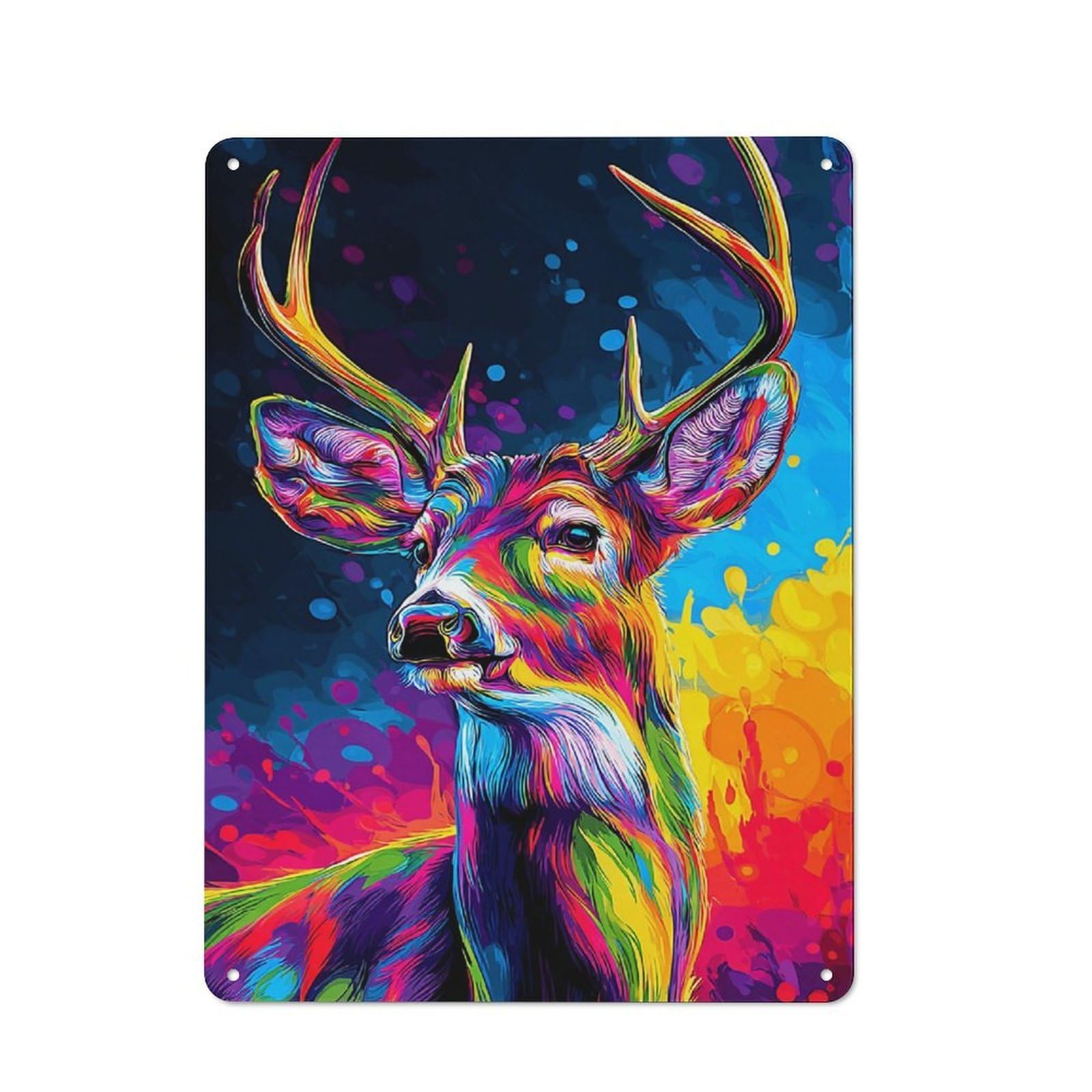 Junmoney Colorful Deer Portrait Artwork -2 Retro-Style Metal Sign 40X30cm For Garage Or Workshop, A Moving-Home Gift For Collectors Of Tin Signs
