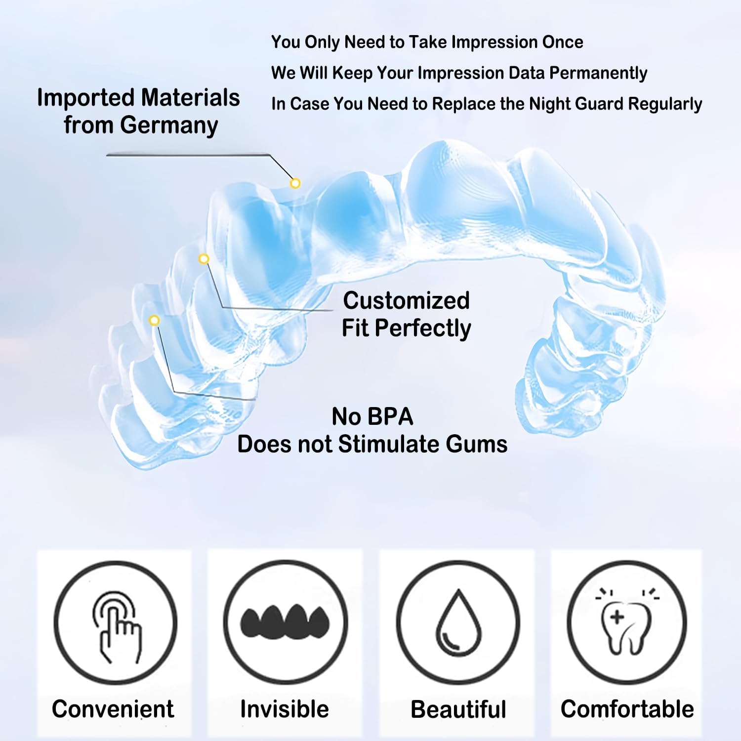 Custom Night Guard, Custom Mouth Teeth Guards Against Teeth Grinding/Clenching Dental Retainer for TMJ Relief and Bruxism (One Upper Guard) - Image 4