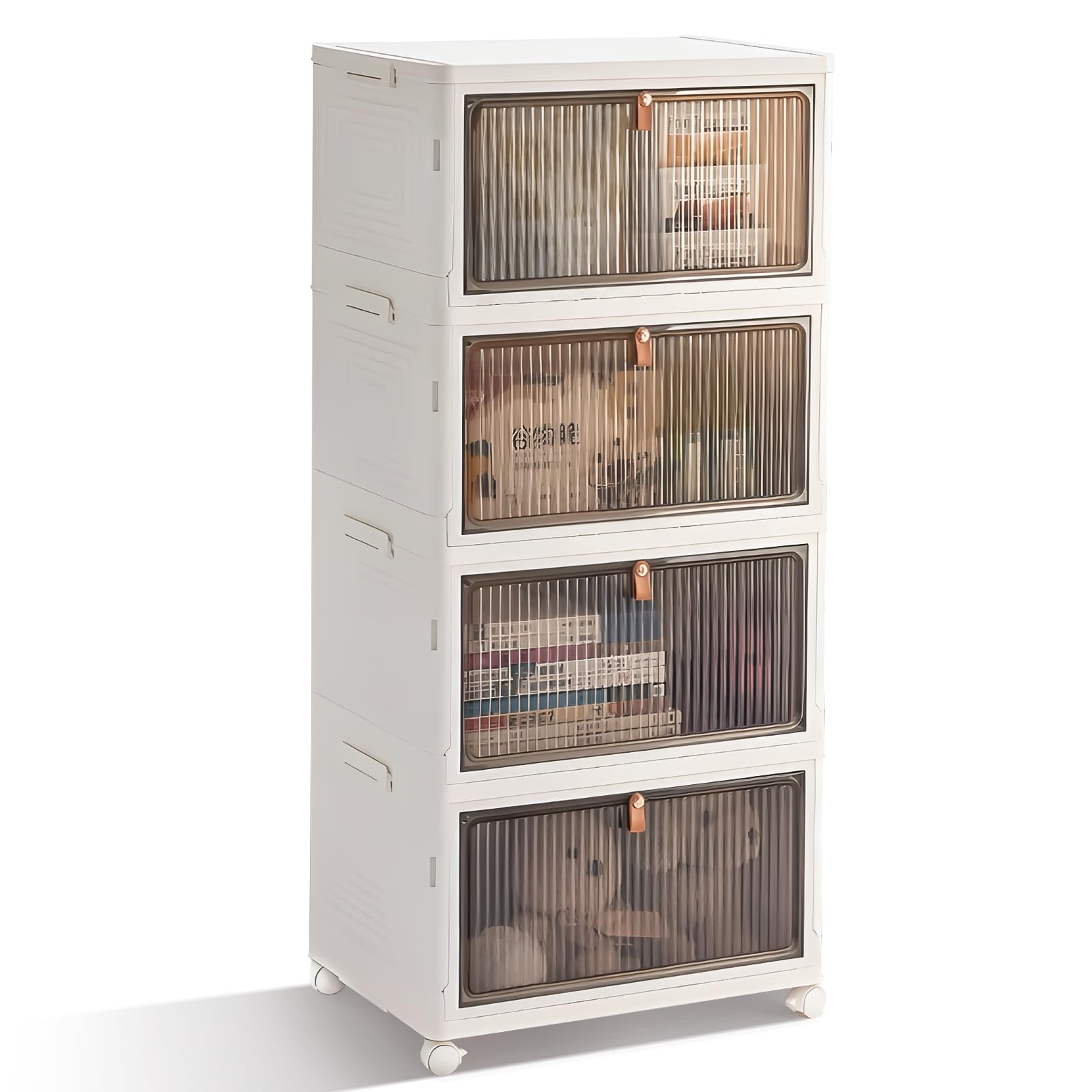 BTGGG 4 Tier Plastic Storage Boxes with Lid, 22L*4 Stackable Storage Boxes on Wheels, Foldable Plastic Drawers on Wheels Collapsible Baskets Containers for Living Room Bedroom Organisation — image 1