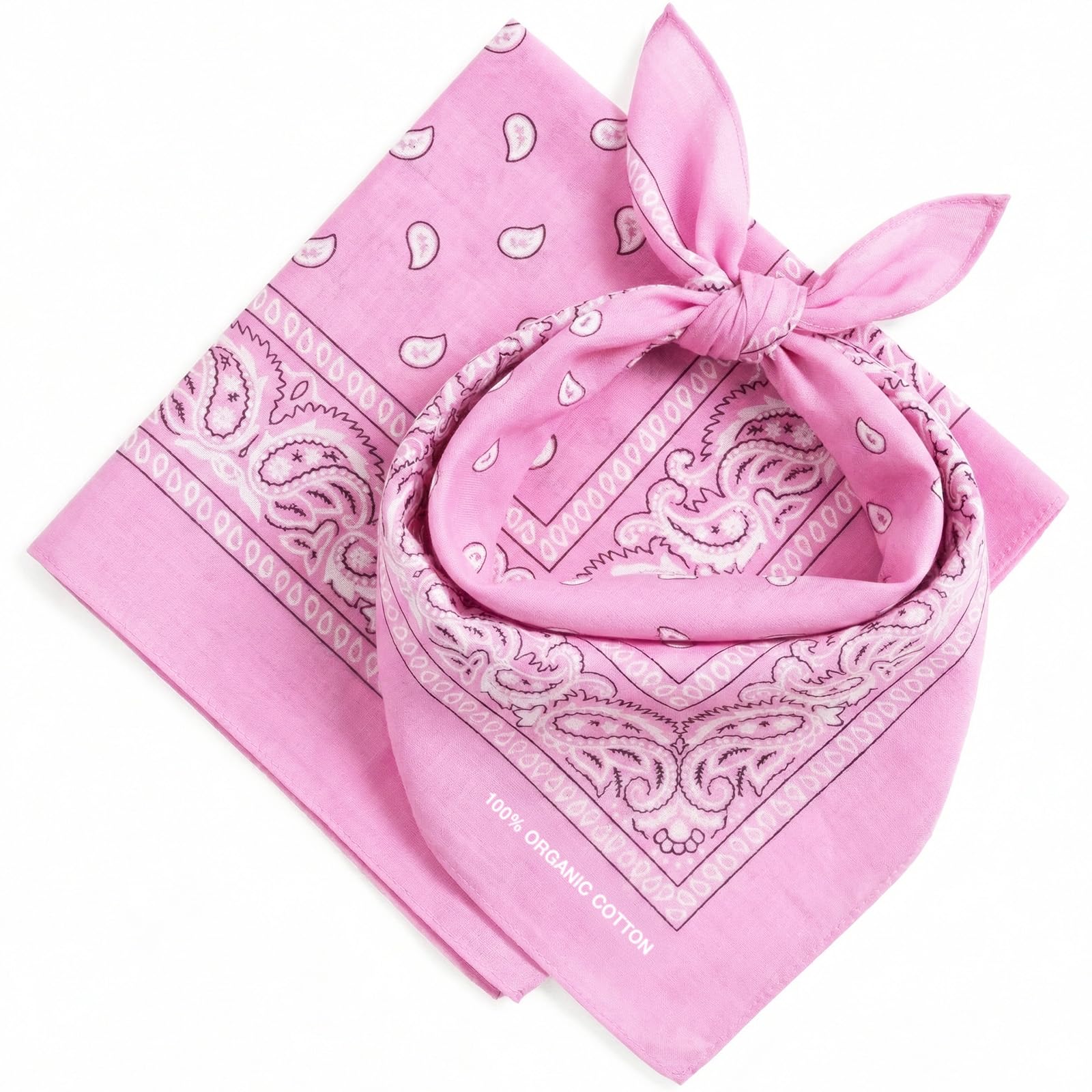 AURAE Różowa bandana - 100% bawełna i naturalne włókna - różowa chustka bez poliestru - miękka, trwała i nadająca się do prania w pralce, dla mężczyzn i kobiet, uniseks i dzieci, 2 szt