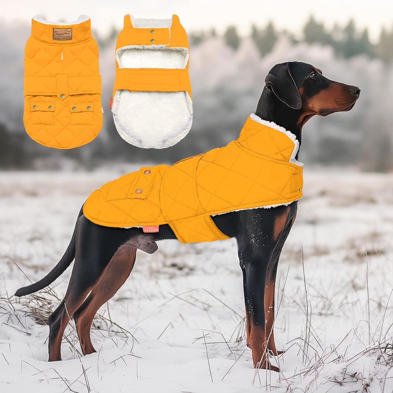 KYEESE Dog Coat Waterproof Dog Coats for Large Dogs Windproof Dogs Jacket with Fleece Lined Thick Pet Winter Coat with Pocket Soft Pet Sweater with Leash Hole Warm Pets Clothes for Cold Weather