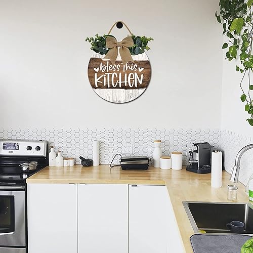 Miniatura 4 de Decoración rústica para cocina, arte de pared, decoración de cocina de granja, letrero de madera con texto en inglés "Bless This Cook", letrero de