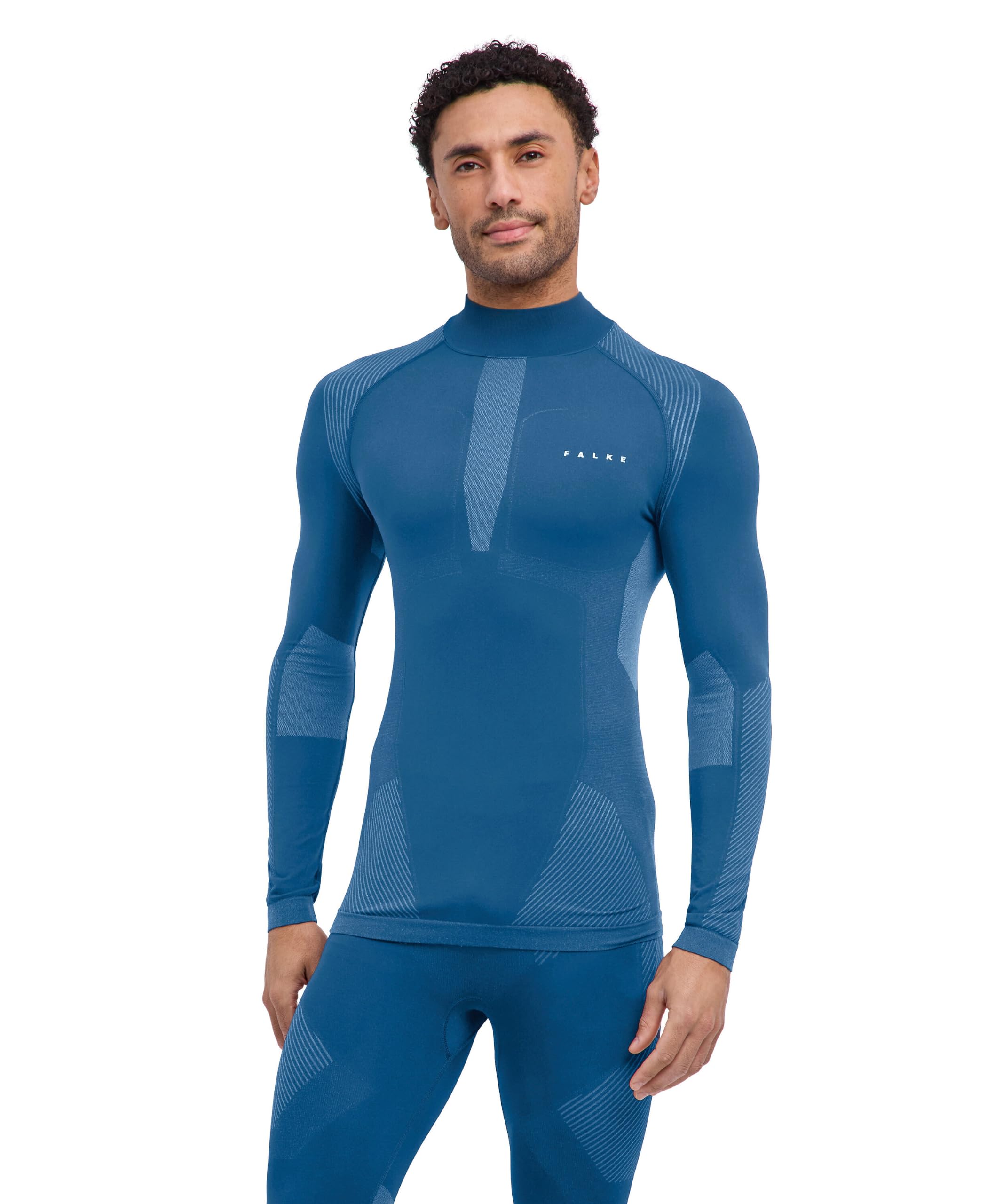 FALKE Mężczyźni Warstwa podstawowa (góra) Warm Turtleneck M L/s Sh materiał funkcyjny szybkoschnące chłodzące 1 Sztuka, Niebieski Blue Steel 6958, XXL