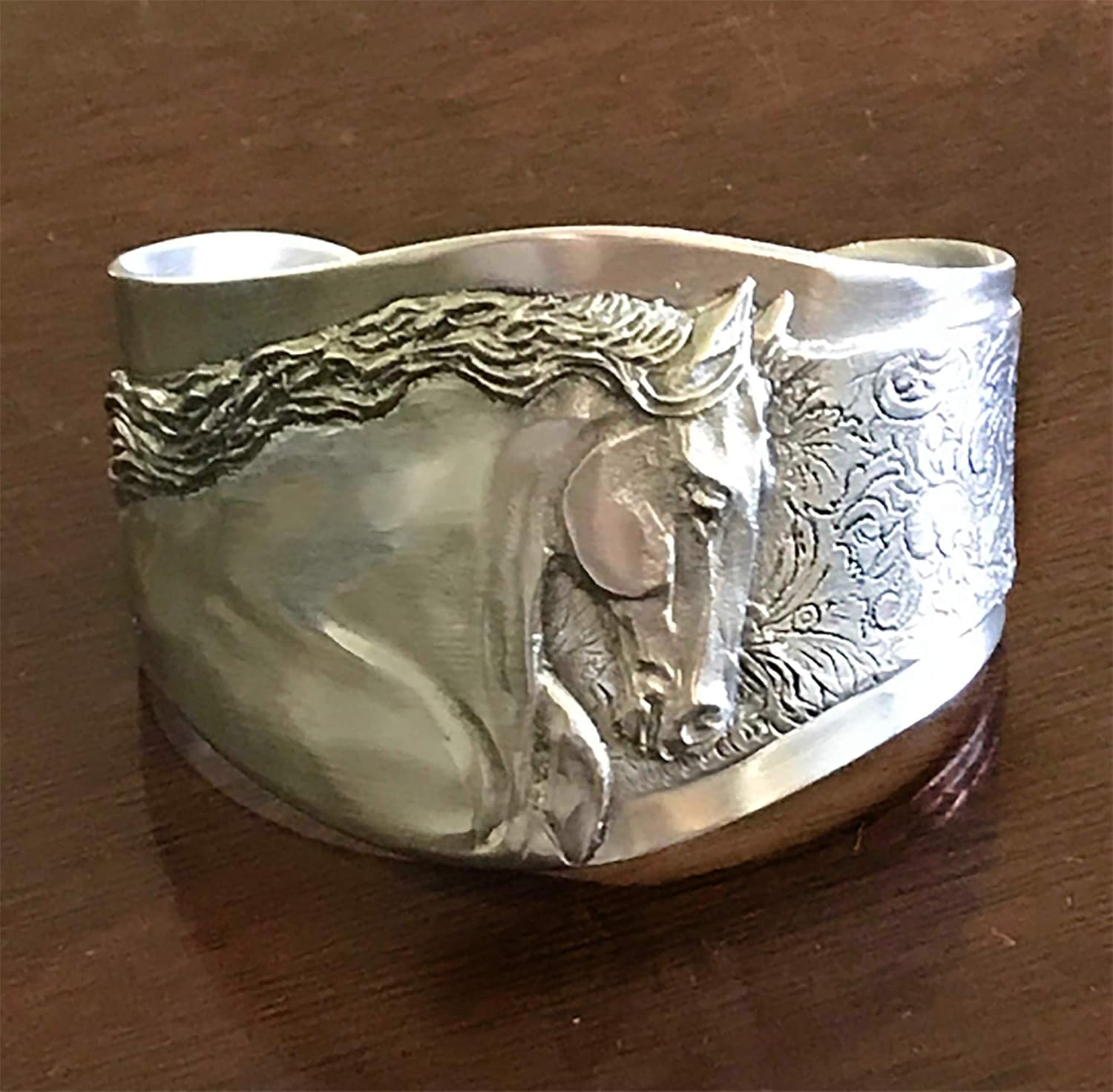 Stallion cuff bracelet, Friesian Horse head in high relief