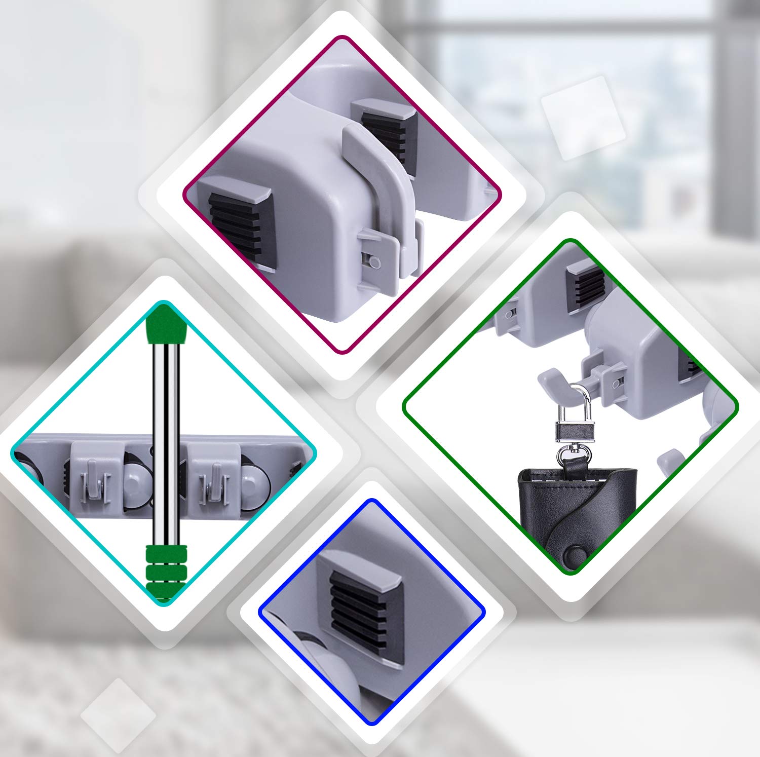 HYRIXDIRECT Mop and Broom Holder Wall Mount Heavy Duty Broom Garden Tool Organizer Mop Hanger