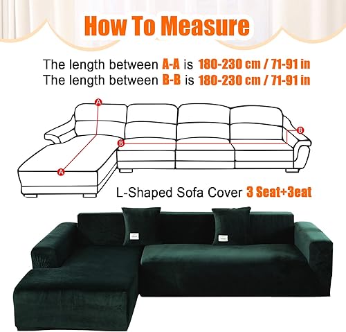 Miniatura 4 de MIFXIN Fundas para sofá seccional, 2 piezas de terciopelo elástico en forma de L, fundas elásticas para sofá seccionales en forma de L con 4 fundas