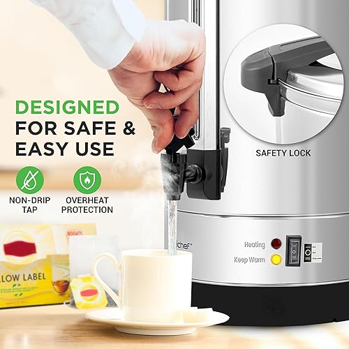 Miniatura 4 de NutriChef Caldera de agua y dispensador de agua caliente, dispensador eléctrico de bebidas de 19 litros con tapa de bloqueo de seguridad, grifo