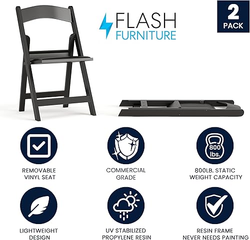 Miniatura 3 de Flash Furniture Hercules™ Series Silla plegable, de resina negra, paquete de 2, capacidad de peso de 1,000 lbs, ligera y cómoda para eventos Negro