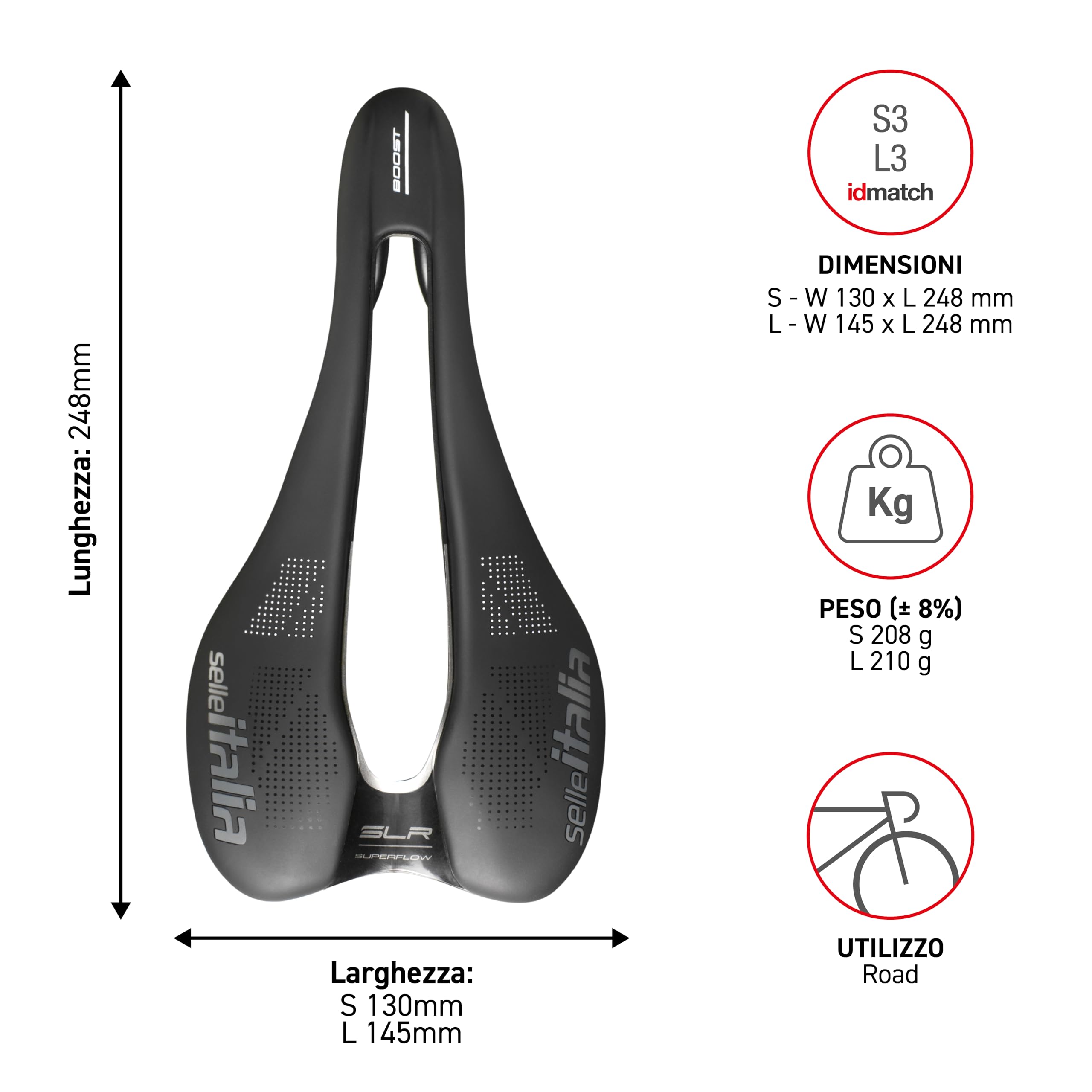 Selle Italia SLR BOOST TM SUPERFLOW - Sella Bicicletta con Design Classico SLR, sella bici da strada comoda in gel e foro Superflow