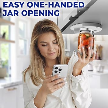 Under Cabinet Lid Jar Opener for Weak Hands and Seniors with Arthritis | Opens Any Cap One Handed, Heavy Duty Steel, Unscrews Bottles and Cans, No Drill, Mounts Out of Sight in your Kitchen Cabinet