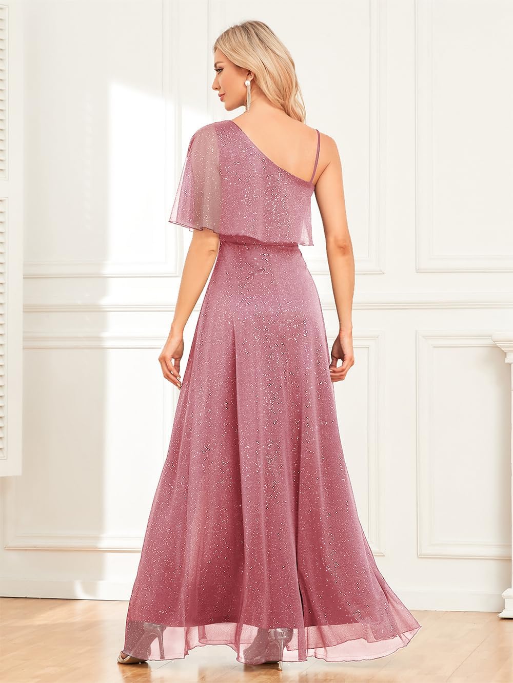 Women's Formal Evening Gowns Dresses Long Glitter One Shoulder Elegant A Line Split Wedding Guest Ball Dress