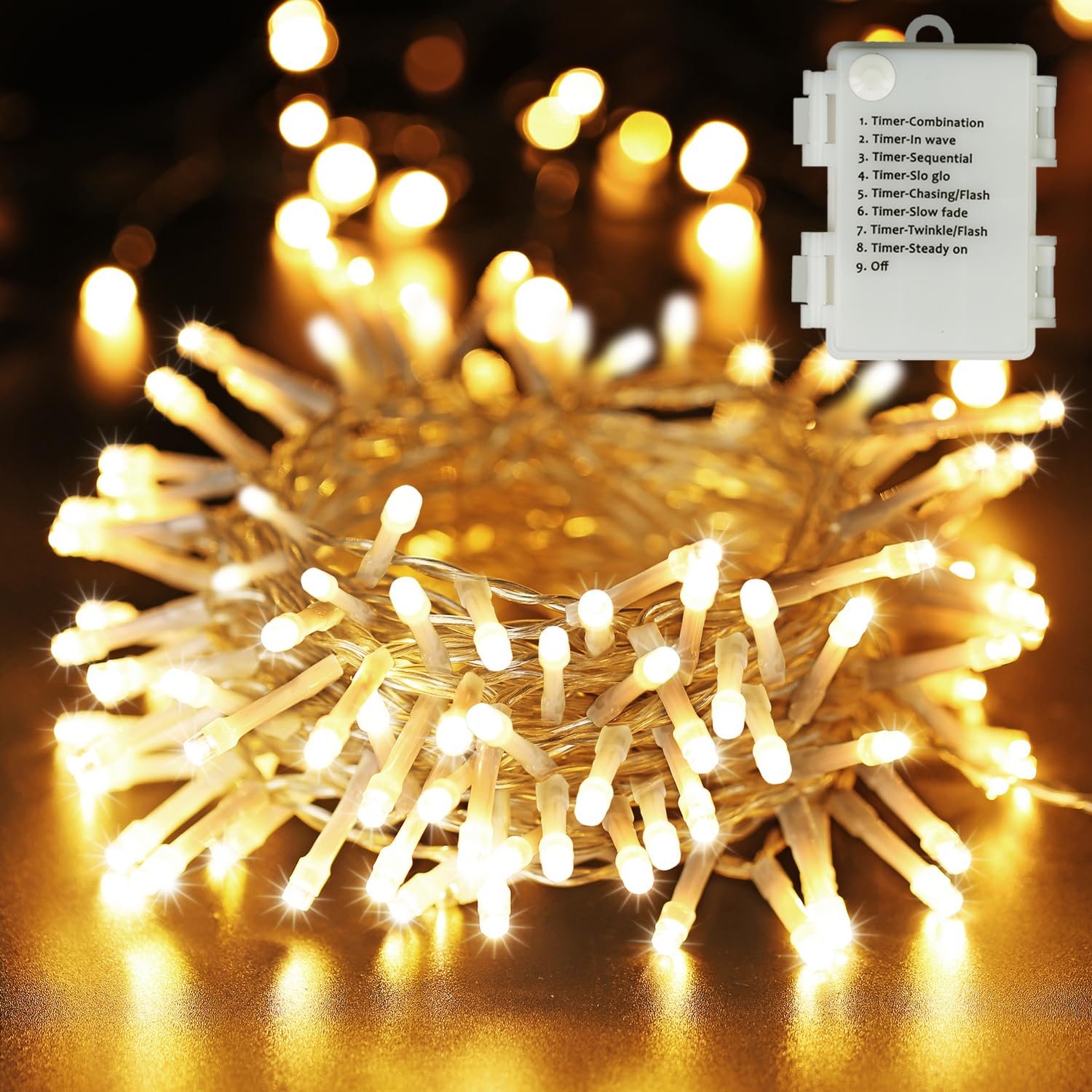 BrizLabs Guirnalda Luces Navidad Interior, 20m 200 LED Cadena de Luces con Pilas 8 Modos Impermeable Luminosa Exterior Decoración para Habitacion Arbol Jardín Patio Balcón Boda Fiesta, Blanco Cálido